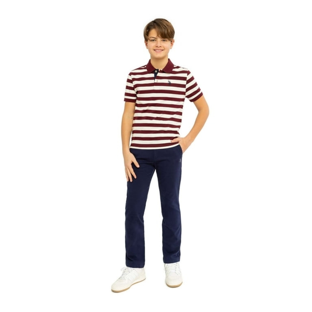 Striped Maroon and White Kids Polo Shirt
